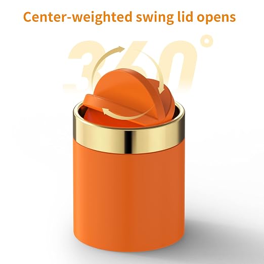 Mini Trash Can with Lid, Desktop Small Trash Can Recycling Bin Cute Metal - Image 2