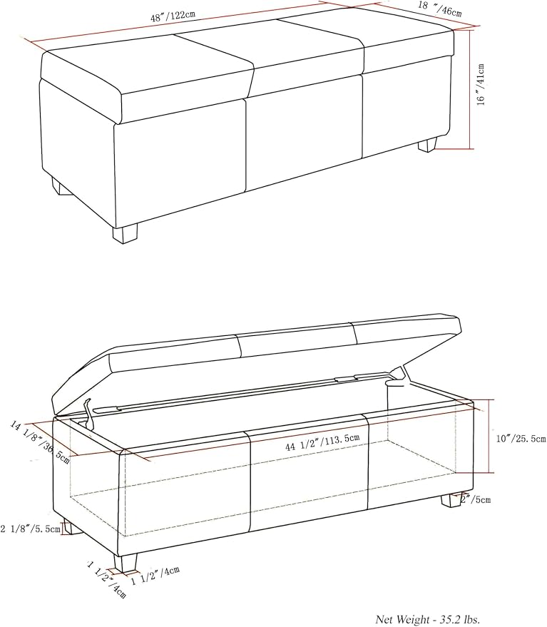 SIMPLIHOME Avalon 48 inch Wide Contemporary Rectangle Storage Ottoman Bench in - Image 3