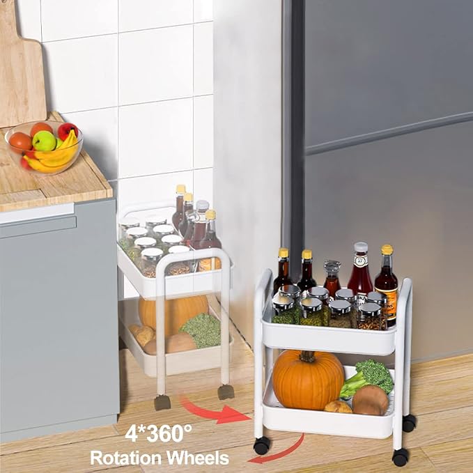Melody House 2-Tier Utility Rolling Cart Storage Organizer Sofa Side Table - Image 4