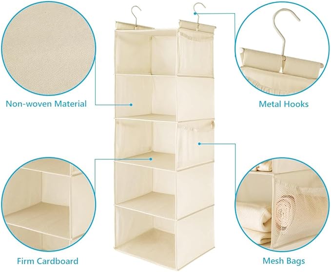 MAX Houser 5 Shelf Hanging Closet Organizer, Space Saver, Cloth Hanging Shelves - Image 5