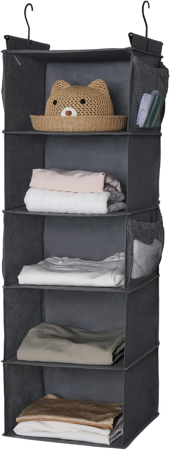 MAX Houser 5 Shelf Hanging Closet Organizer, Space Saver, Cloth Hanging Shelves - Image 7