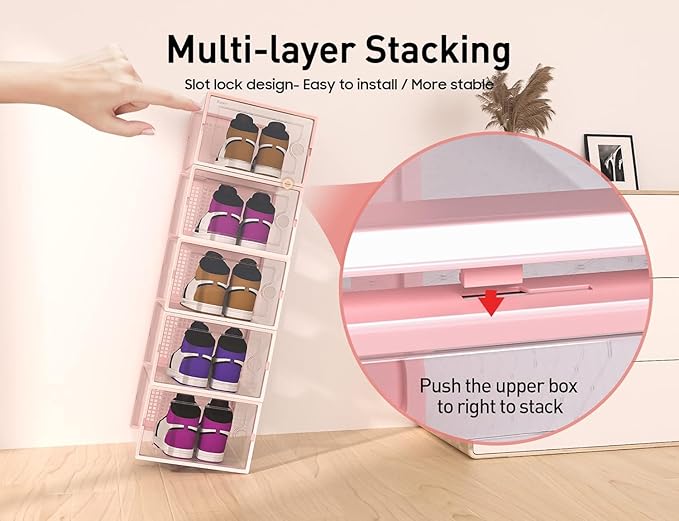 Kuject X-Large Shoe Storage Boxes Organizers Clear Plastic Stackable 12 Pack
