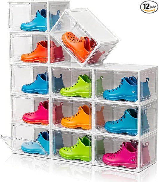 12 Pack White Shoe Boxes Stackable, Large Shoe Storage Organizer by CKHXR