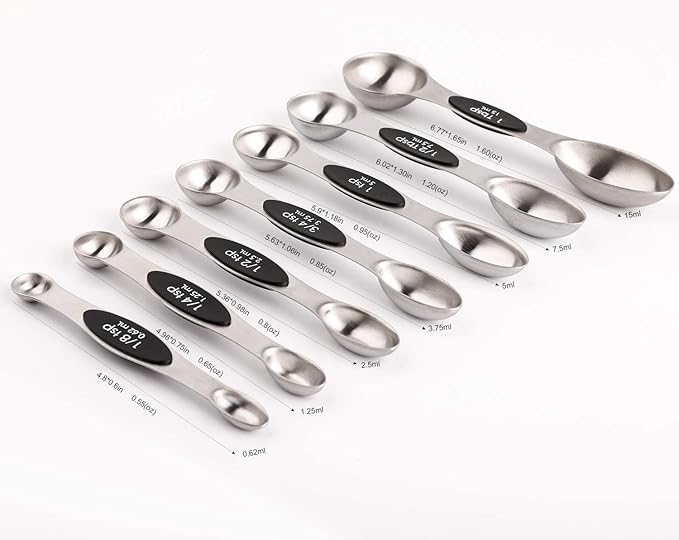 Magnetic Measuring Spoons Set of 8 Stainless Steel Stackable Dual Sided Nesting - Image 2