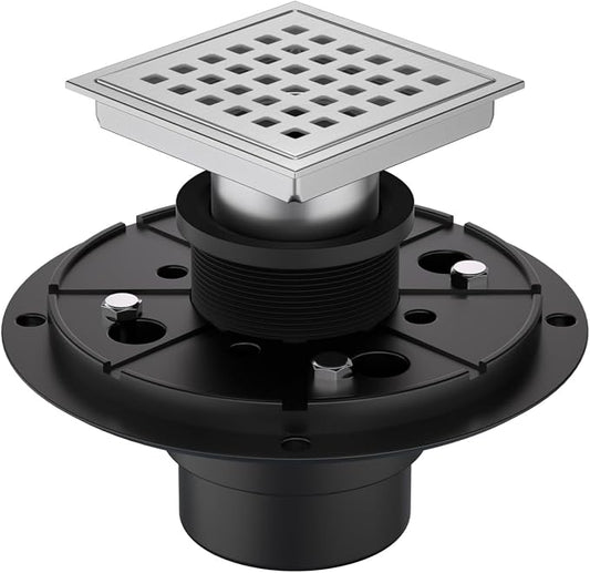 4-3/8 Inch Square Shower Floor Drain Brushed Stainless Steel Drain Kit by Dilvii