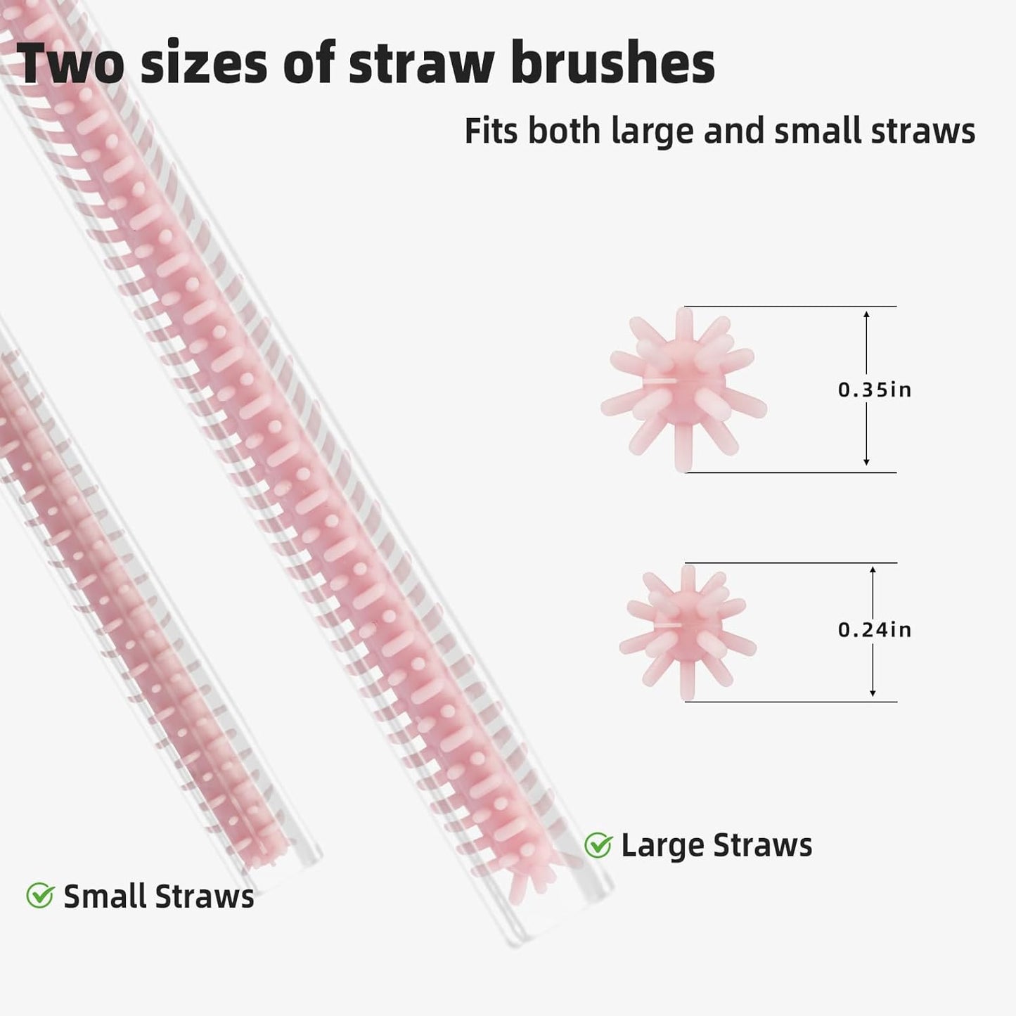 Silicone Straw Cleaner Brush, 4Pcs Reusable Straw Brush Set with Extra-Long Design for Cleaning Thin Metal Straws and Wider Milkshake Straws （6mm+9mm Pink)
