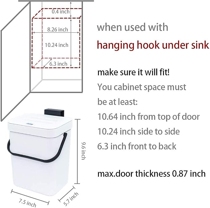 Kitchen Compost Bin Indoor for Counter Top, Hanging Small Trash Can - Image 6