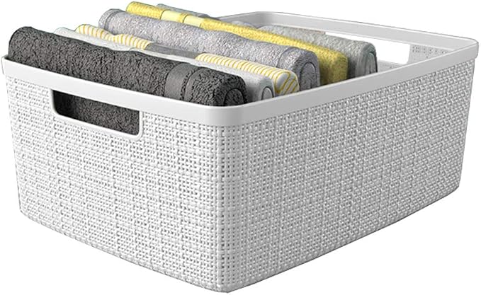Curver Set of 6 Jute Medium Decorative Plastic Organization and Storage Baskets - Image 3