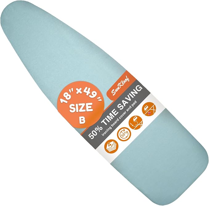 Extra Wide Ironing Board Cover and Pad, 18X49 Reflective Silicone Ironing Board by SUNKLOOF