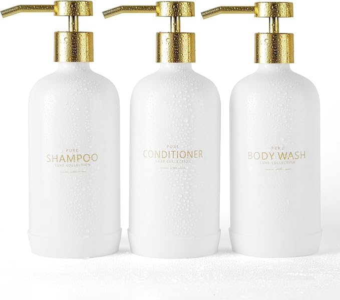Shampoo and Conditioner Dispenser Set of 3, Refillable 20.5OZ Shampoo Bottles by Janxinmakeyouloveyourhome
