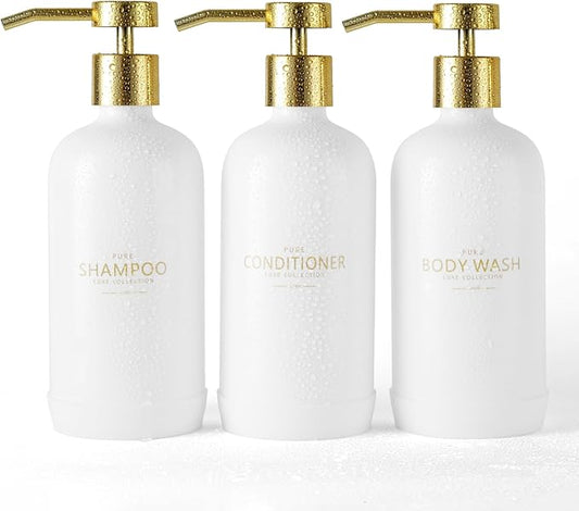 Shampoo and Conditioner Dispenser Set of 3, Refillable 20.5OZ Shampoo Bottles by Janxinmakeyouloveyourhome