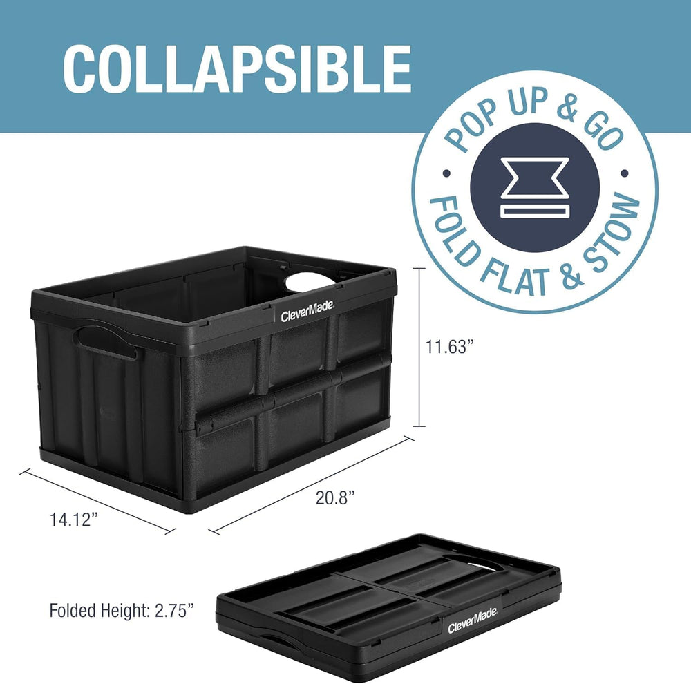 CleverMade Collapsible Storage Bins, 46L 3 Pack, 75 lb Stackable, Obsidian