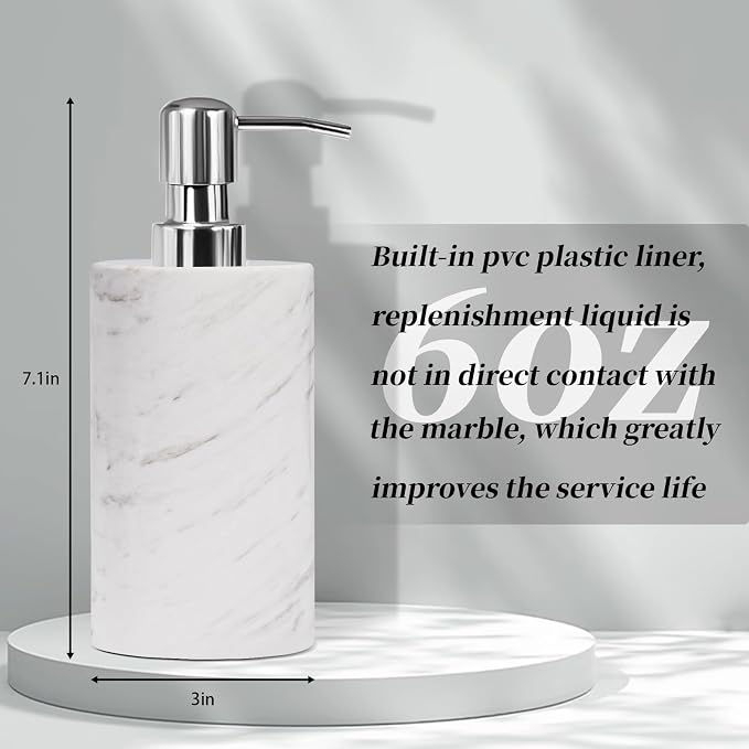 Marble Soap Dispenser with Stainless Steel Pump, 6 Ounces - Image 4