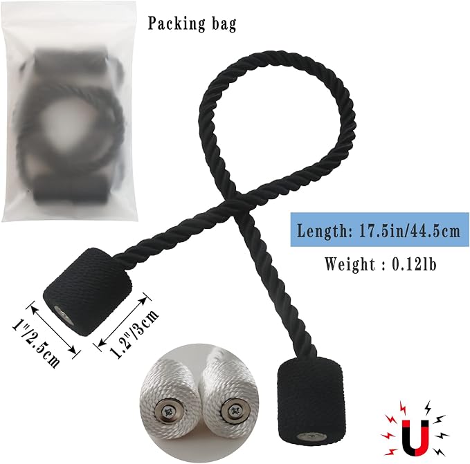 Magnetic Curtain Tiebacks 6 Pack Black Curtain Rope Tieback Curtain Holders - Image 2
