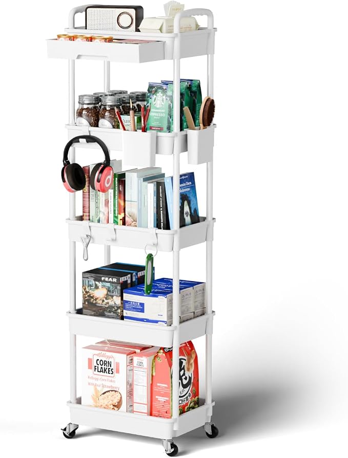 5 Tier Rolling Cart Organizer, Bathroom Cart Organizers by Sorgion