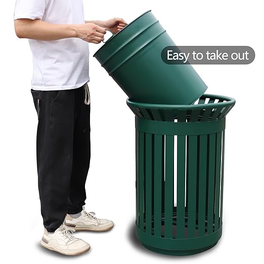 Outdoor Metal Slatted Trash Receptacle, Waste Receptacle，Commercial Trash Cans - Image 3