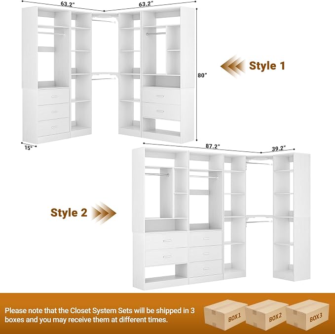 Corner Closet System with 5 Drawers, Closet Organizer System with 15+Shelvess & - Image 7