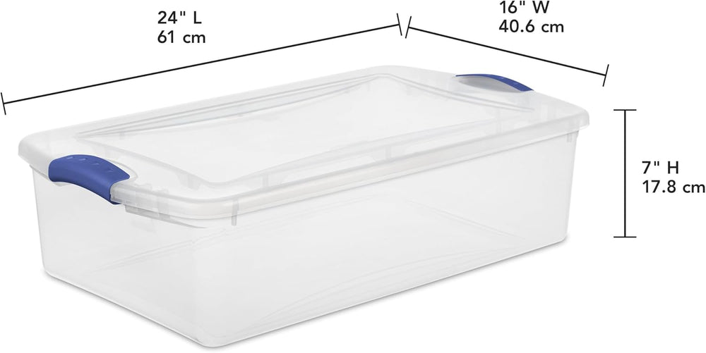 (2 Pack) 32 Quart Clear Plastic Storage Bins with Lids and Blue Latches, Stac...