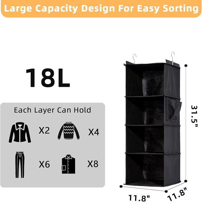 4-Shelf Hanging Closet Organizer and Storage, Collapsible Hanging Shelves - Image 2