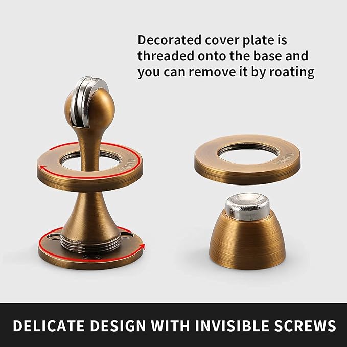 YAGU Magnetic Door Stoppers 2 Pack, Zinc Alloy Antique Brass Door Stops Magnet - Image 7