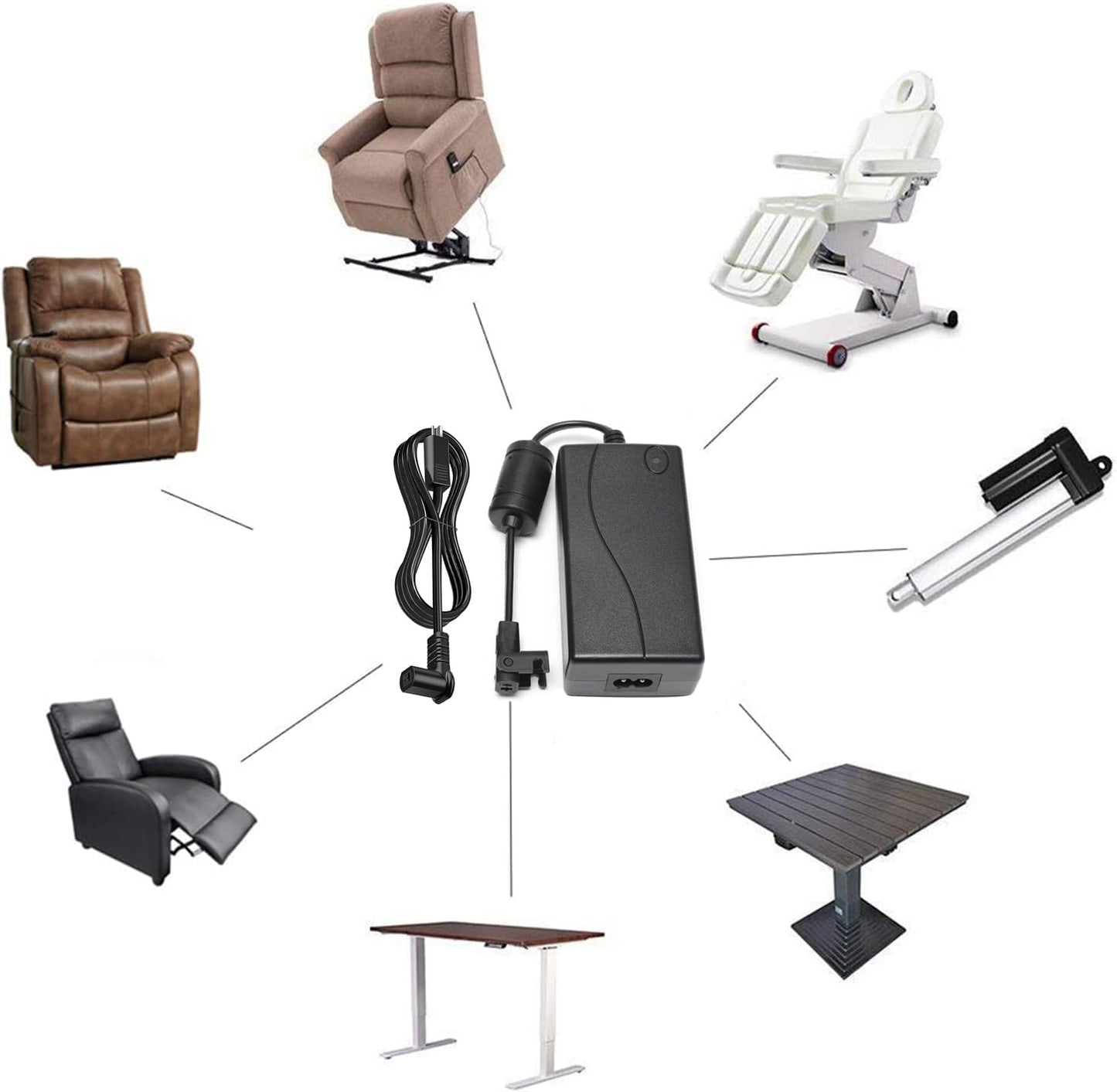 Universal Power Cord for Recliner Chair, 2-pin 29V 2A Recliner Power Supply Whit Magnetic Ring Extension Cable Compatible with Most Models for Recliner, Lift Chairs and Sofa