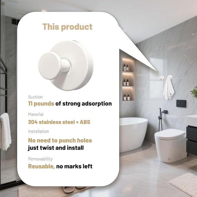 4pcs Suction Cup Hooks for Shower, Shower Towel Suction Hooks, No Drill Towel - Image 6