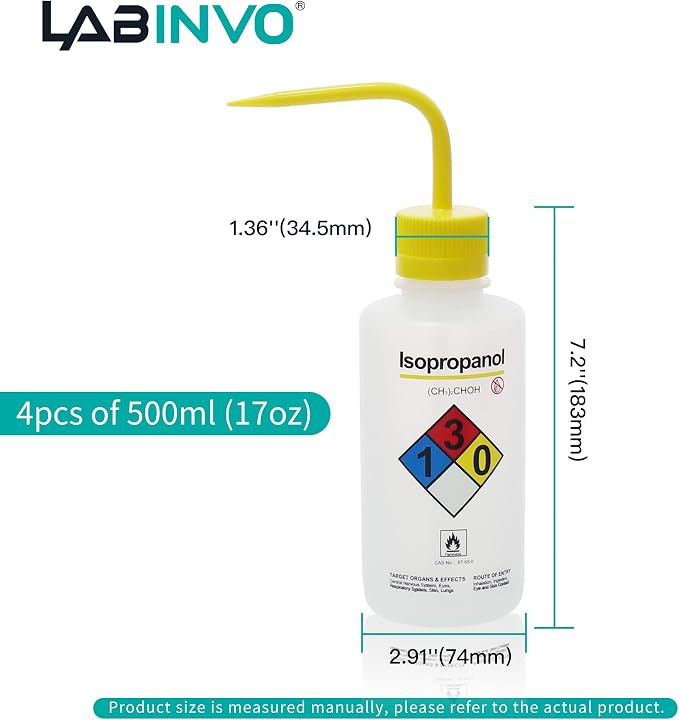 4pcs of Isopropanol Wash Bottles, Narrow Mouth, Self-Venting Safety Wash Bottles - Image 3