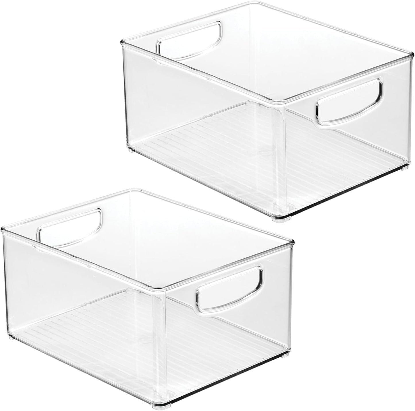 iDesign Stackable Clear Plastic Bin with Handles, 2-Pack | Kitchen Organizers and Storage, For Fridge and Pantry