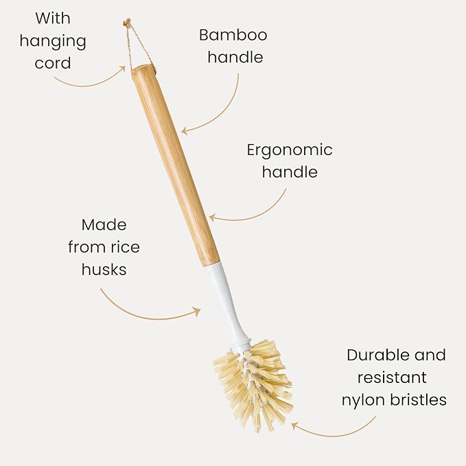 Vigar Zeroline 13.9" Long Bamboo Dish Brush, Ideal Dish Brush - Image 3