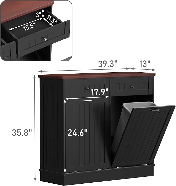Betterhood Tilt Out Trash Cabinet 10 Gallon Wooden Free Standing Laundry Sorter - Image 3