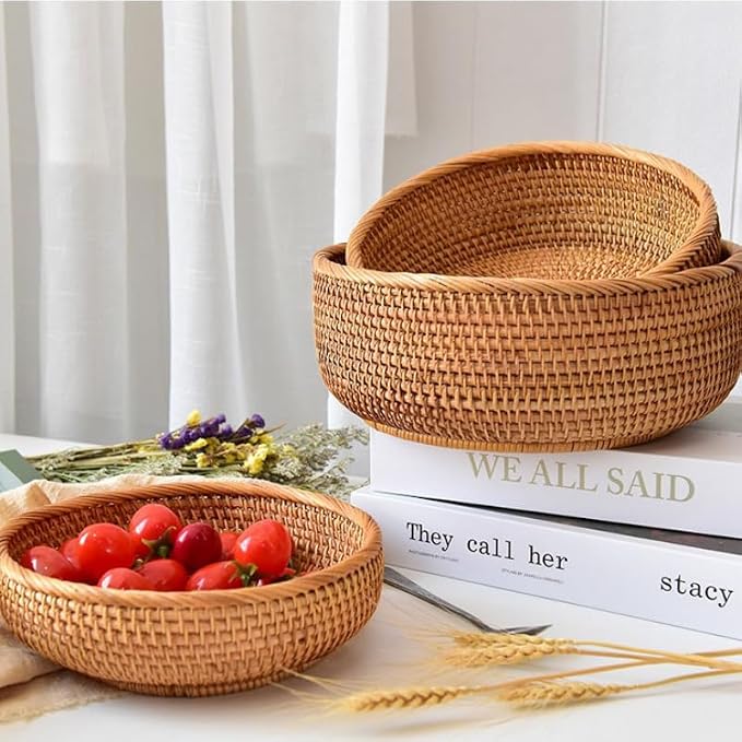 Rattan Bread Basket, Hand Woven Fruit Basket, Wicker Serving Basket Bowl - Image 7