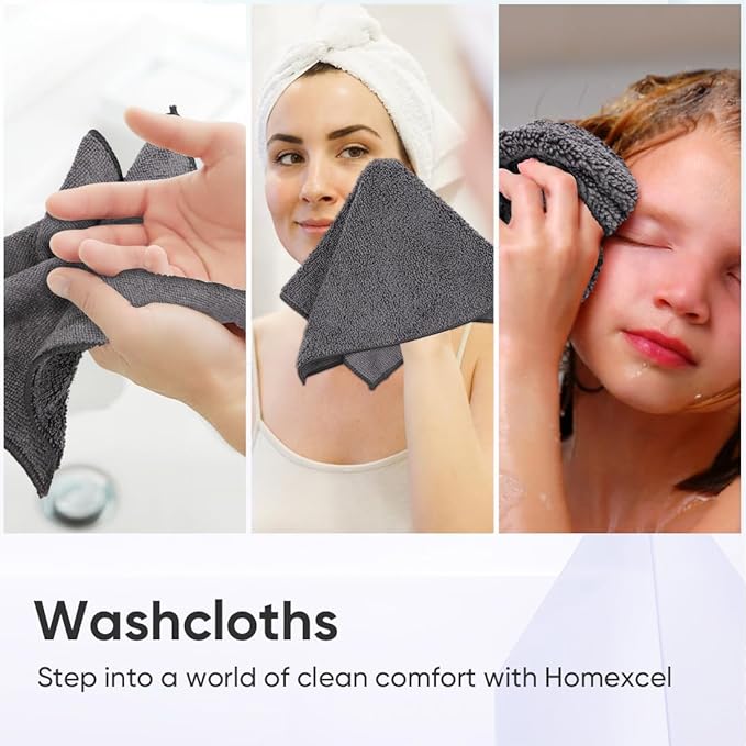 HOMEXCEL Microfiber Washcloths 12 Pack, Highly Absorbent and Soft Face Towel - Image 4