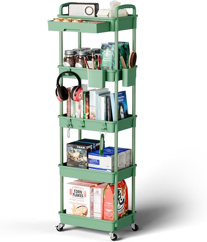 5 Tier Rolling Cart Organizer, Bathroom Cart Organizers by Sorgion