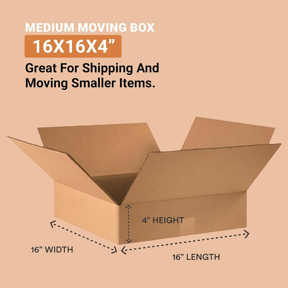 BOX USA Shipping Boxes Flat 16"L x 16"W x 4"H 25-Pack - Corrug...