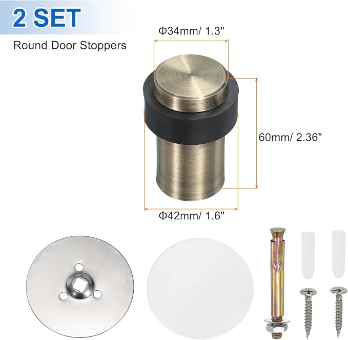 PATIKIL 2Set Round Door Stoppers, 60mm Stainless Steel Door Stop Doorstop Wedge - Image 2