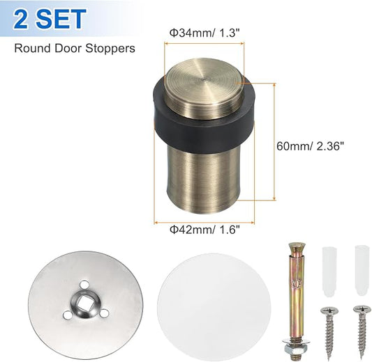 PATIKIL 2Set Round Door Stoppers, 60mm Stainless Steel Door Stop Doorstop Wedge - Image 2