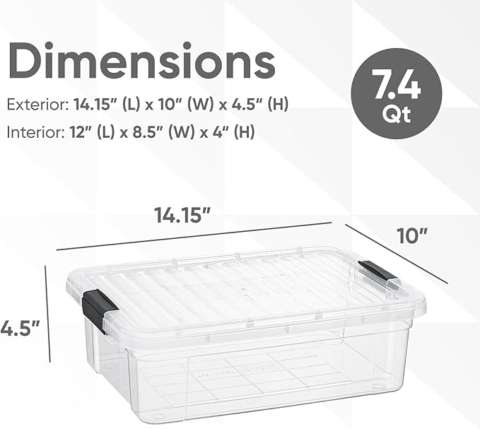 Superio Storage Bins with Lids- 4 Pack, 7.4 Qt Clear Boxes - Image 2