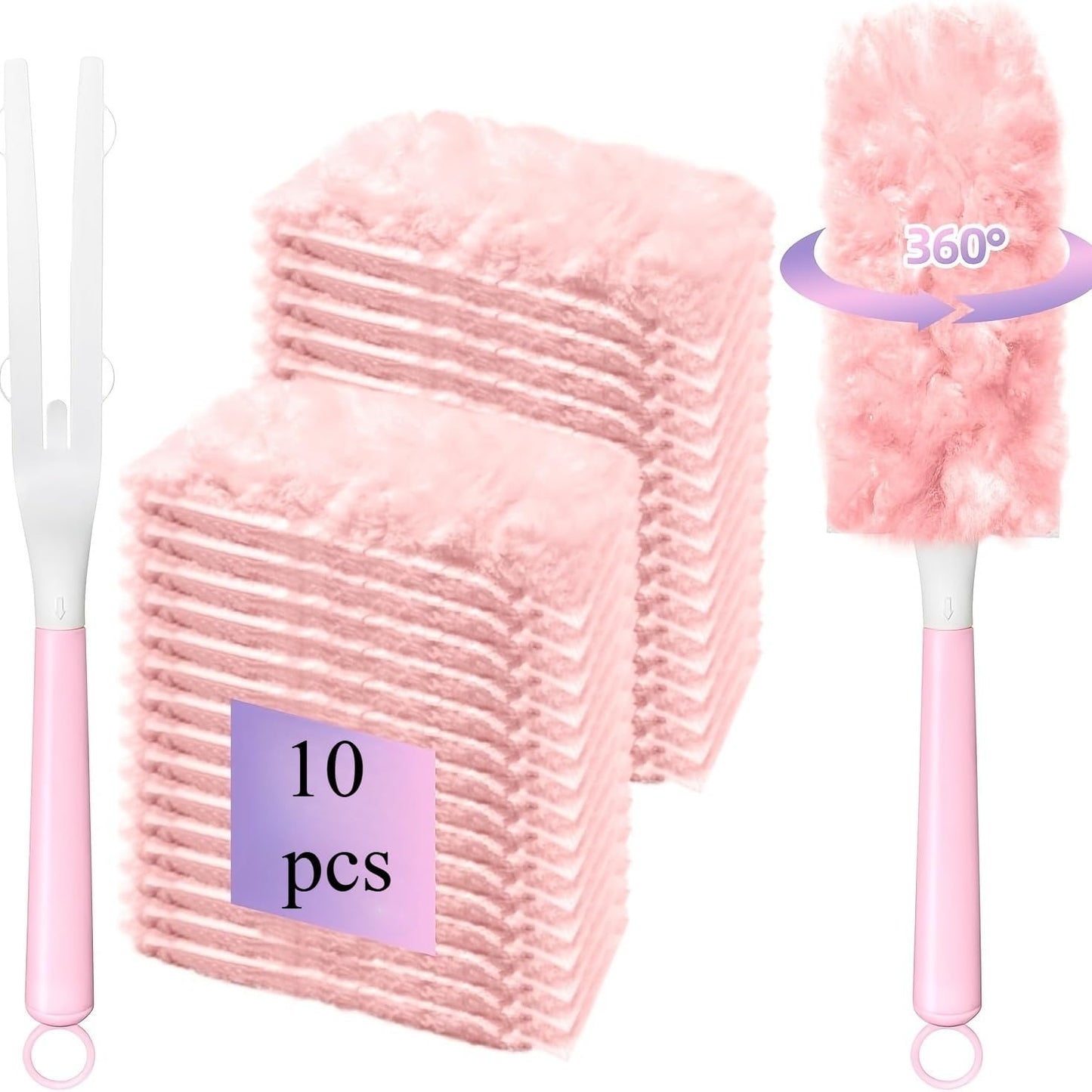 Pink 10 Piece Electrostatic Duster Refill Set with 1 Handle Furniture Keyboard Cleaning