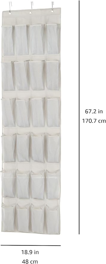 Amazon Basics 24 Medium Pocket Over-the-Door Hanging Shoe Organizer, Light Grey - Image 7