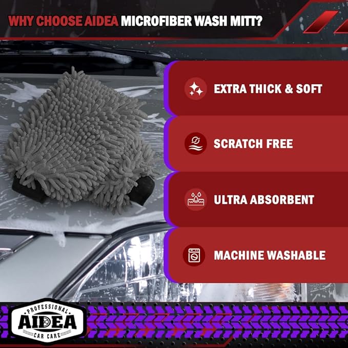 AIDEA Car Wash Mitt Microfiber-2Pack, Scratch-Free& Lint-Free, Premium Chenille - Image 3
