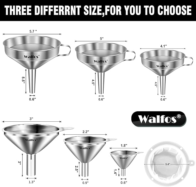 Stainless Steel Funnel, Walfos 6 Different Sizes of Kitchen funnels - Image 4