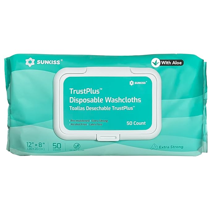 SUNKISS Trustplus Wet Wipes for Adult No Rinse, Extra Large 8”x12” Body by SUNKISS