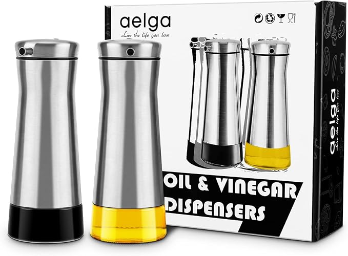 Aelga Olive Oil And Vinegar Dispenser Set -2 Pack Elegant Stainless Steel Oil - Image 7