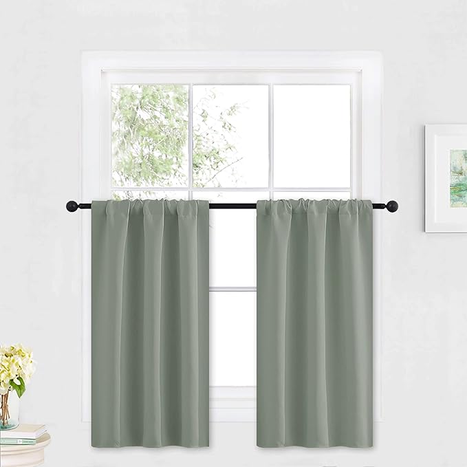 RYB HOME Grayish Green Short Curtains Blackout, 30 inch Durable Cafe Curtains by RYBHOME