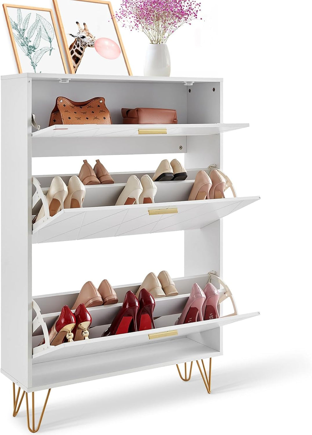 VEVOR Shoe Cabinet with 2 Flip Drawers, Modern Shoes Storage Cabinet with Sto...