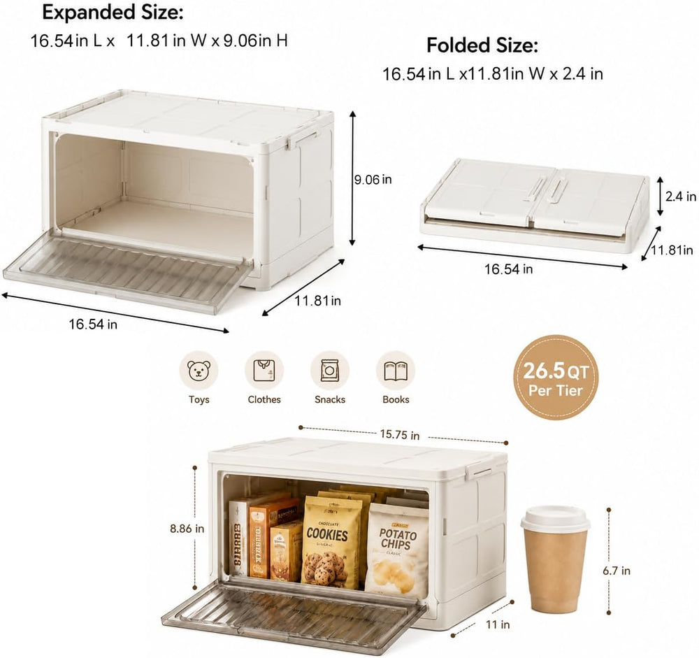 106QT Stackable Storage Bins with Lid, 4-Tier Collapsible Storage Cabinet