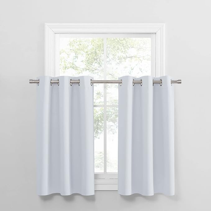 PONY DANCE Greyish White Small Window Curtain Panels Room Darkening Curtain by PONYDANCE