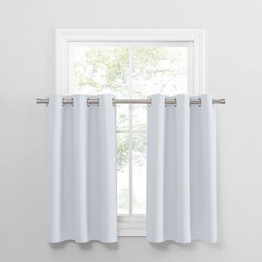 PONY DANCE Greyish White Room Darkening Kitchen Curtains 2 Panels Set, Thermal by PONYDANCE