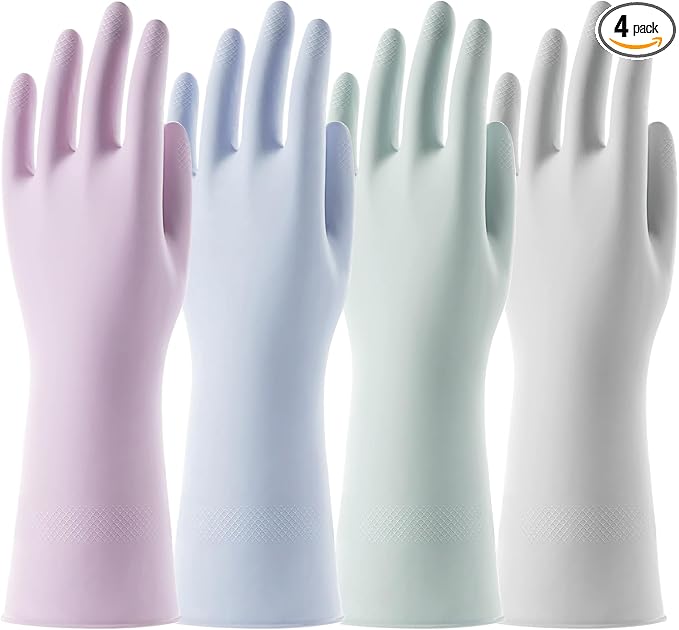 Rubber Cleaning Dishwashing Gloves 4 Pairs Reusable Kitchen Glove by YEEKISUS
