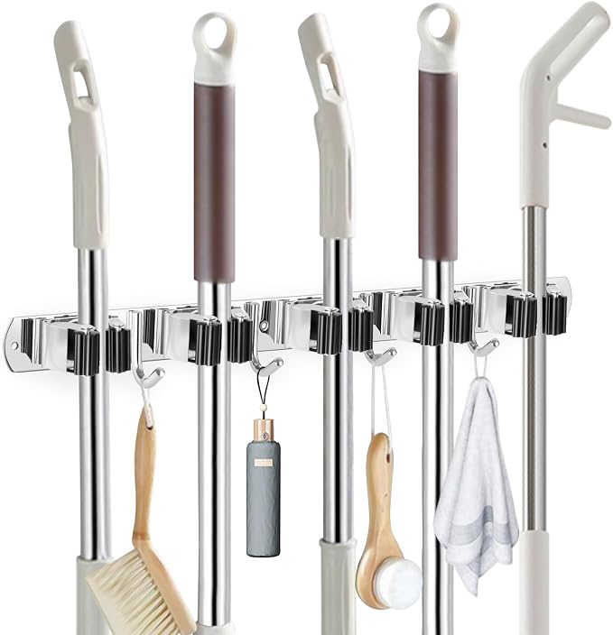 IMILLET Broom Holder Wall Mounted, Stainless Steel Broom Mop Holder Self by IMILLET